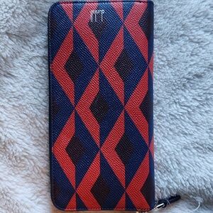 Dunhill Cadogan Zip Coat Wallet – Red & Navy Geometric Print